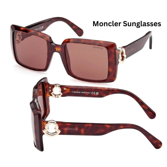 New Women's Moncler square Sunglasses Havana 53mm - Picture 1 of 3